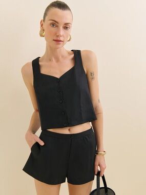 Reformation Gemma Linen Two Piece Black